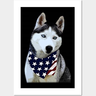 Northern Nobility Husky American Flag Tee for Canine Admirers Posters and Art